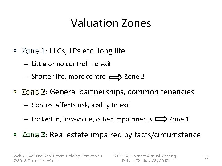 Valuation Zones • Zone 1: LLCs, LPs etc. long life – Little or no Valuation Zones • Zone 1: LLCs, LPs etc. long life – Little or no