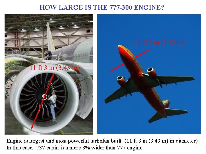 HOW LARGE IS THE 777 -300 ENGINE? 11 ft 7 in (3. 53 m)