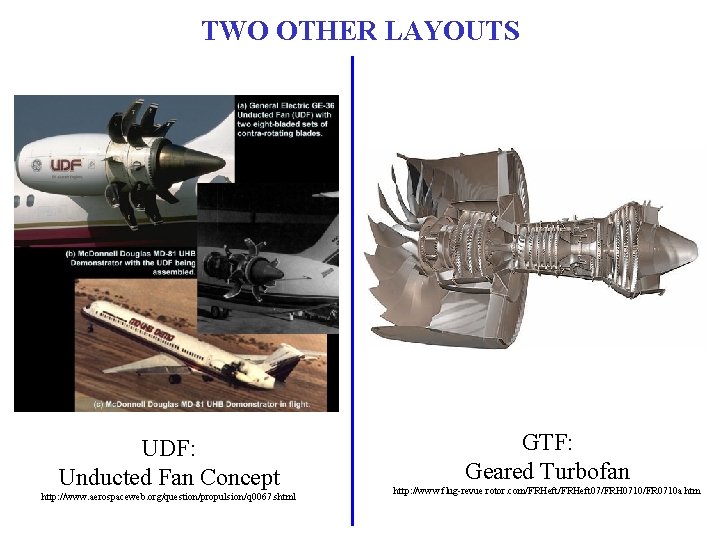 TWO OTHER LAYOUTS UDF: Unducted Fan Concept http: //www. aerospaceweb. org/question/propulsion/q 0067. shtml GTF: