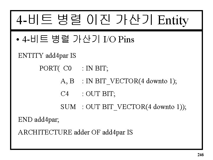 4 -비트 병렬 이진 가산기 Entity • 4 -비트 병렬 가산기 I/O Pins ENTITY