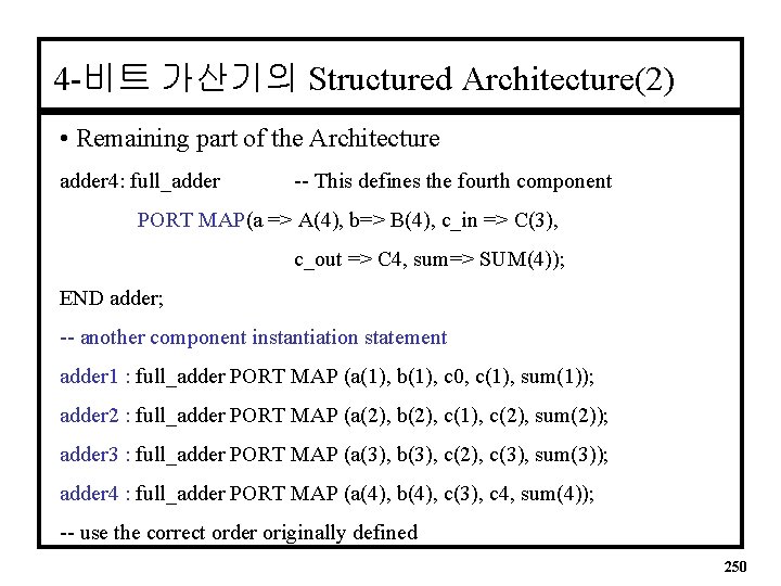 4 -비트 가산기의 Structured Architecture(2) • Remaining part of the Architecture adder 4: full_adder