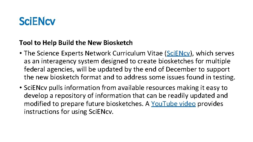 Sci. ENcv Tool to Help Build the New Biosketch • The Science Experts Network