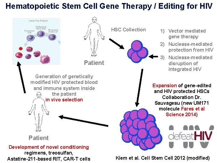 Hematopoietic Stem Cell Gene Therapy / Editing for HIV HSC Collection 1) Vector mediated