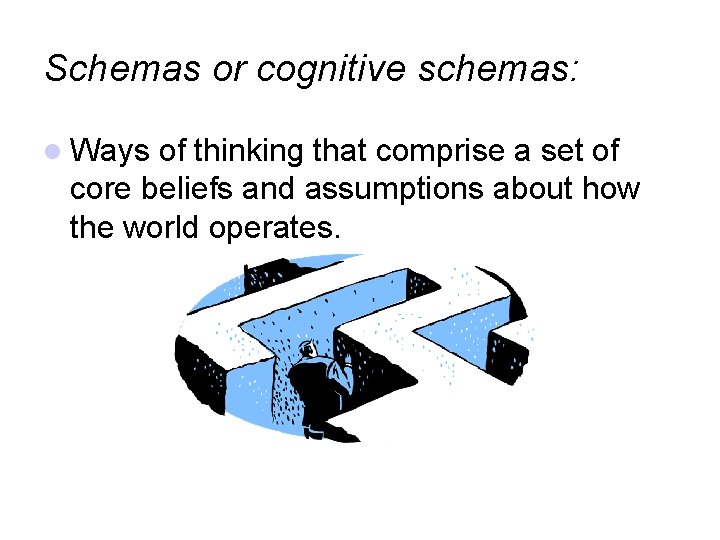 Schemas or cognitive schemas: Ways of thinking that comprise a set of core beliefs