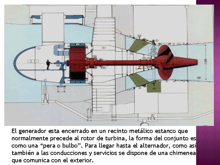 El generador esta encerrado en un recinto metálico estanco que normalmente precede al rotor