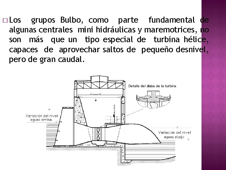 � Los grupos Bulbo, como parte fundamental de algunas centrales mini hidráulicas y maremotrices,