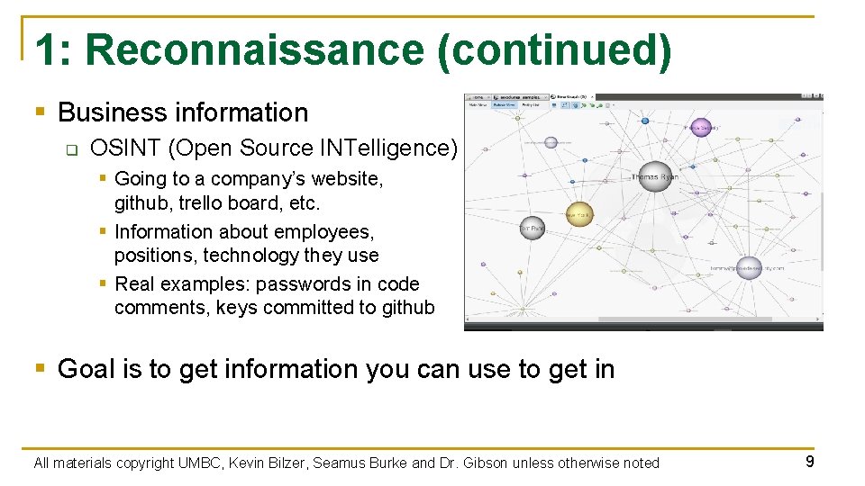 1: Reconnaissance (continued) § Business information q OSINT (Open Source INTelligence) § Going to