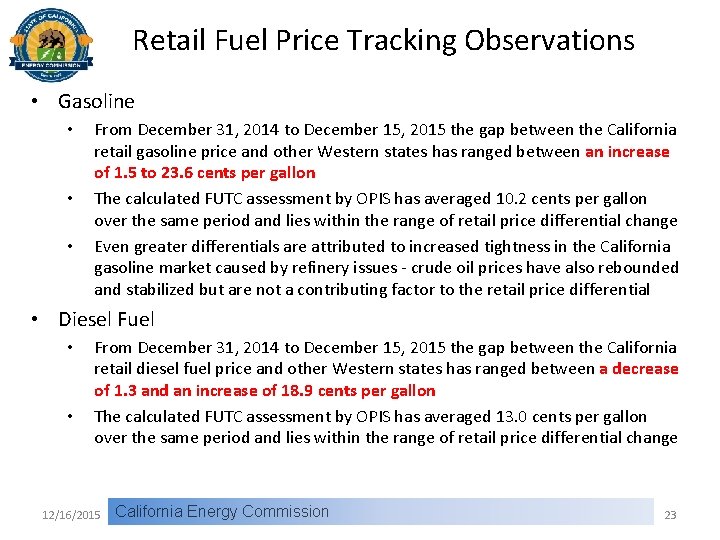 Retail Fuel Price Tracking Observations • Gasoline • • • From December 31, 2014