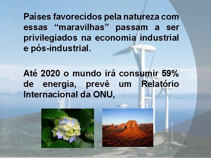  Países favorecidos pela natureza com essas “maravilhas” passam a ser privilegiados na economia