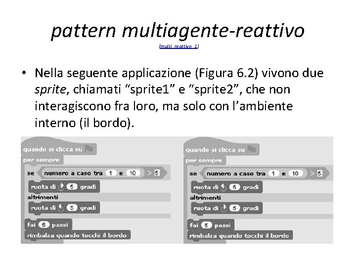 pattern multiagente-reattivo (multi_reattivo_1) • Nella seguente applicazione (Figura 6. 2) vivono due sprite, chiamati pattern multiagente-reattivo (multi_reattivo_1) • Nella seguente applicazione (Figura 6. 2) vivono due sprite, chiamati