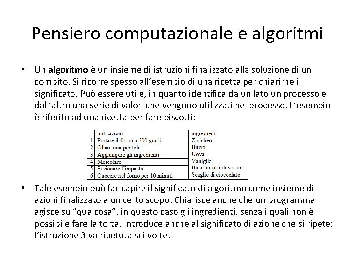 Pensiero computazionale e algoritmi • Un algoritmo è un insieme di istruzioni finalizzato alla Pensiero computazionale e algoritmi • Un algoritmo è un insieme di istruzioni finalizzato alla