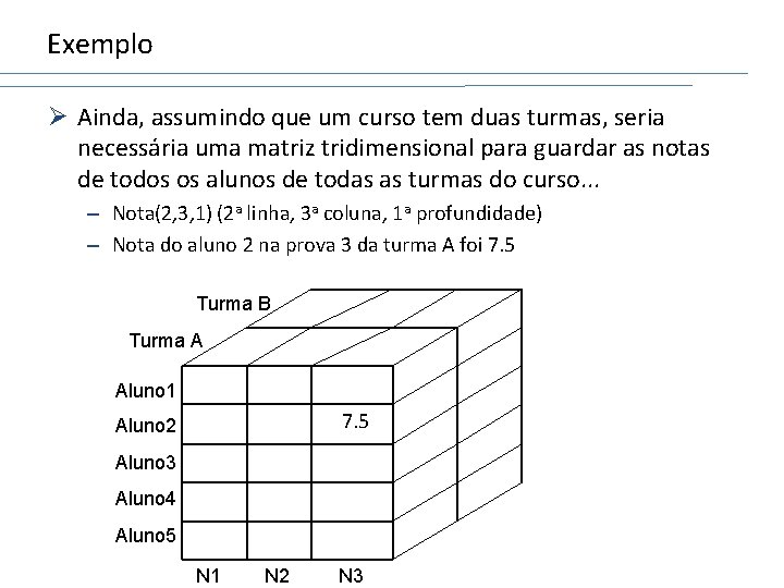 Exemplo Ø Ainda, assumindo que um curso tem duas turmas, seria necessária uma matriz