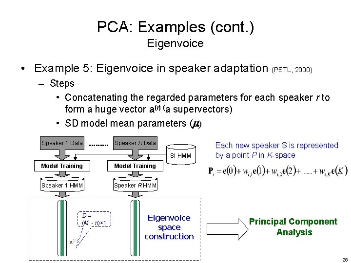 PCA: Examples (cont. ) Eigenvoice • Example 5: Eigenvoice in speaker adaptation (PSTL, 2000)