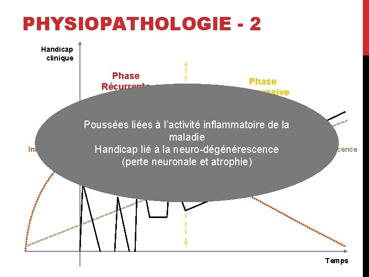 PHYSIOPATHOLOGIE - 2 Handicap clinique Phase Récurrente Rémittente Inflammation Phase Progressive Poussées liées à