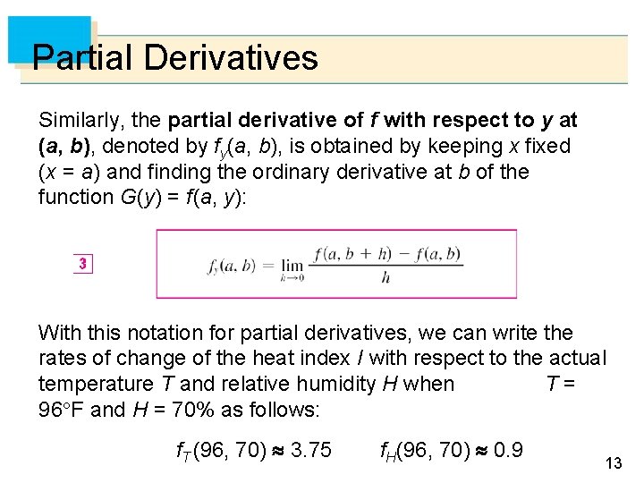 Partial Derivatives Similarly, the partial derivative of f with respect to y at (a,