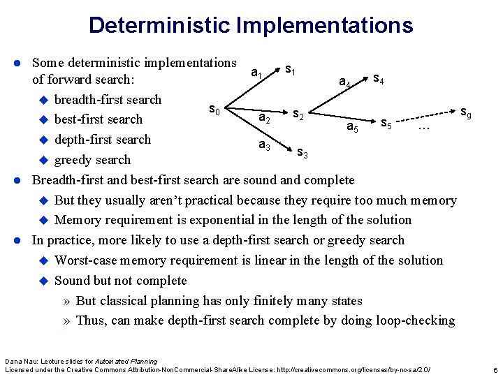 Deterministic Implementations Some deterministic implementations s 1 a 1 s 4 of forward search: