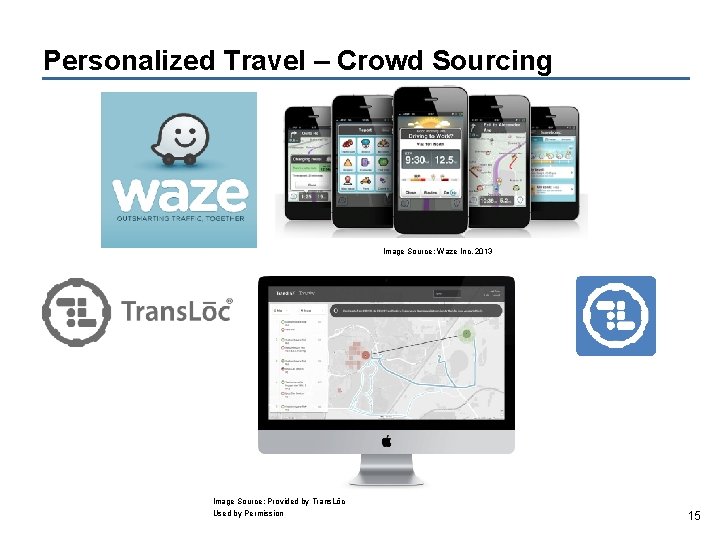 Personalized Travel – Crowd Sourcing Image Source: Waze Inc. 2013 Image Source: Provided by