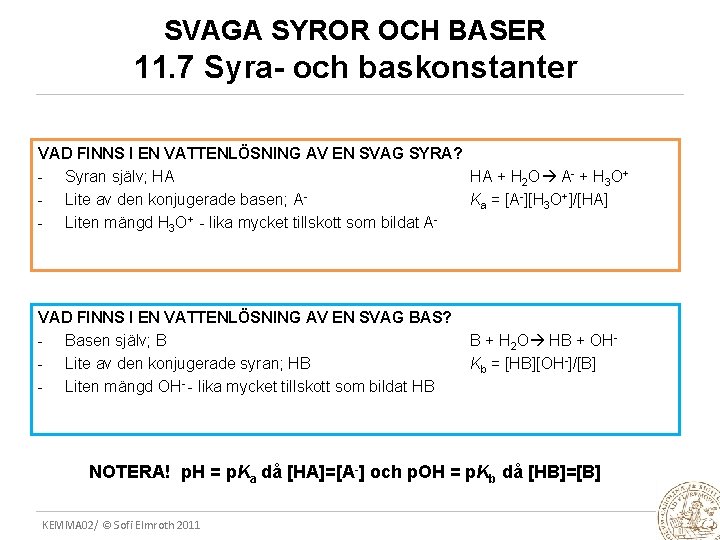 SVAGA SYROR OCH BASER 11. 7 Syra- och baskonstanter VAD FINNS I EN VATTENLÖSNING