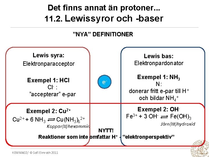 Det finns annat än protoner. . . 11. 2. Lewissyror och -baser ”NYA” DEFINITIONER