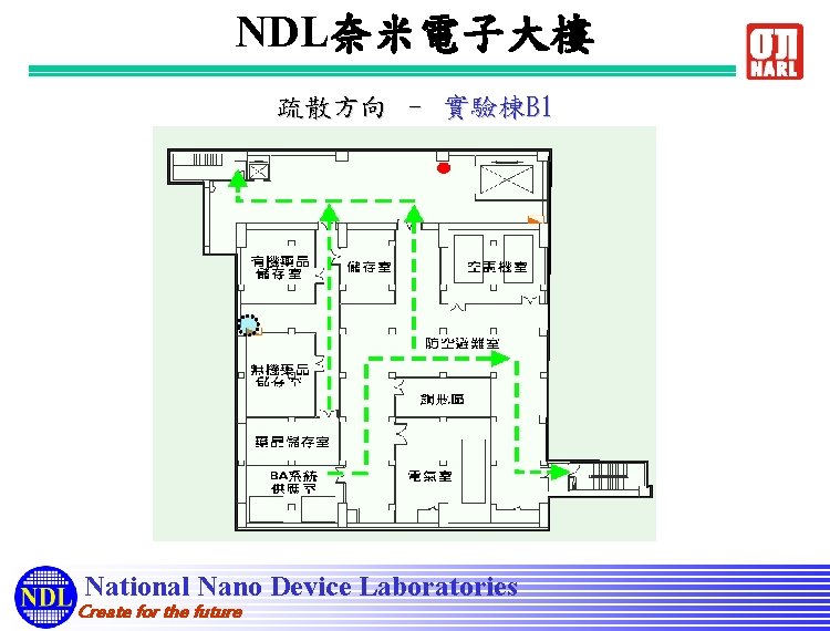 NDL奈米電子大樓 疏散方向 – 實驗棟B 1 National Nano Device Laboratories Create for the future 