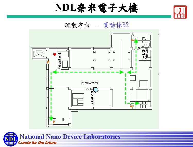 NDL奈米電子大樓 疏散方向 – 實驗棟B 2 National Nano Device Laboratories Create for the future 