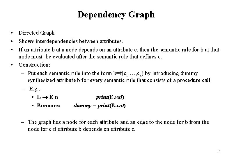 Dependency Graph • Directed Graph • Shows interdependencies between attributes. • If an attribute