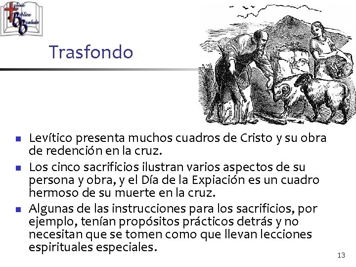 Trasfondo n n n Levítico presenta muchos cuadros de Cristo y su obra de Trasfondo n n n Levítico presenta muchos cuadros de Cristo y su obra de