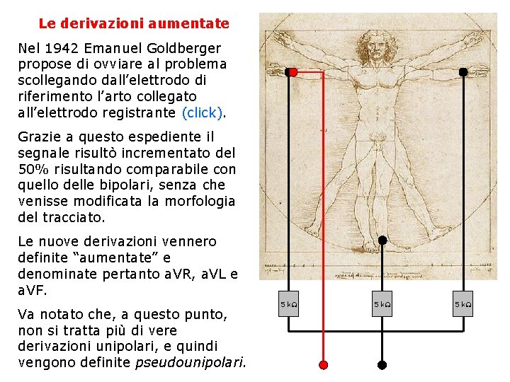 Le derivazioni aumentate Nel 1942 Emanuel Goldberger propose di ovviare al problema scollegando dall’elettrodo