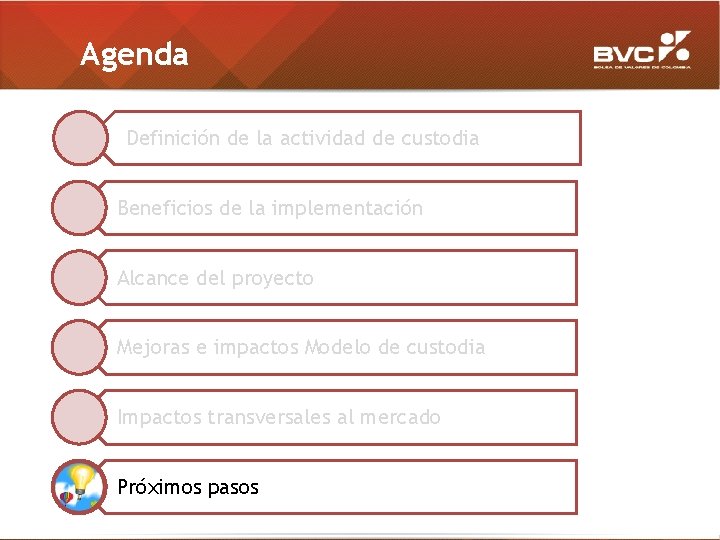 Agenda Definición de la actividad de custodia Beneficios de la implementación Alcance del proyecto