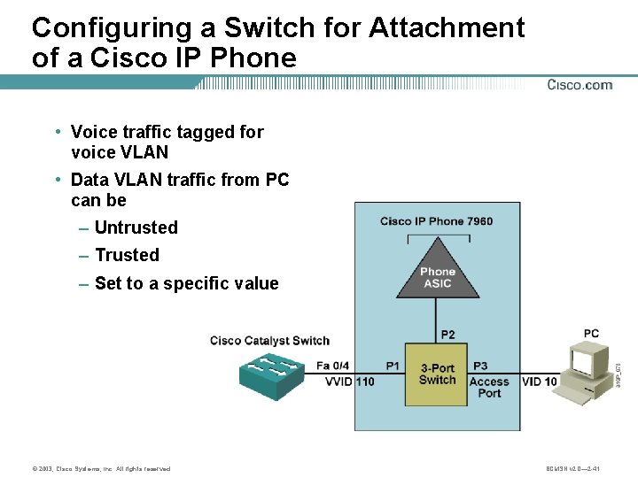 Configuring a Switch for Attachment of a Cisco IP Phone • Voice traffic tagged