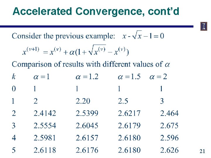 Accelerated Convergence, cont’d 21 