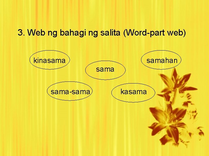 3. Web ng bahagi ng salita (Word-part web) kinasamahan sama-sama kasama 