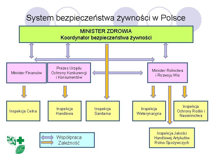 System bezpieczeństwa żywności w Polsce MINISTER ZDROWIA Koordynator bezpieczeństwa żywności Minister Finansów Inspekcja Celna