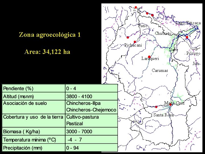 Lago Titicaca Puno Zona agroecológica 1 Chucuito Pichacani Ilave Area: 34, 122 ha Pilcuyo