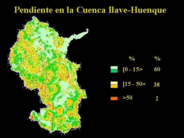 Pendiente en la Cuenca Ilave-Huenque % % [0 - 15> 60 [15 - 50>