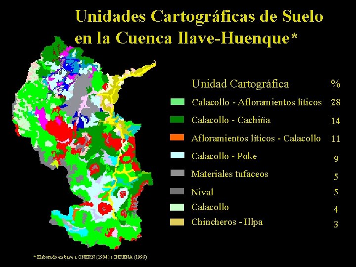 Unidades Cartográficas de Suelo en la Cuenca Ilave-Huenque* Unidad Cartográfica % Calacollo - Afloramientos