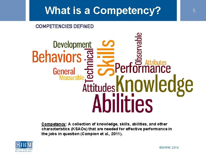 What is a Competency? COMPETENCIES DEFINED Competency: A collection of knowledge, skills, abilities, and