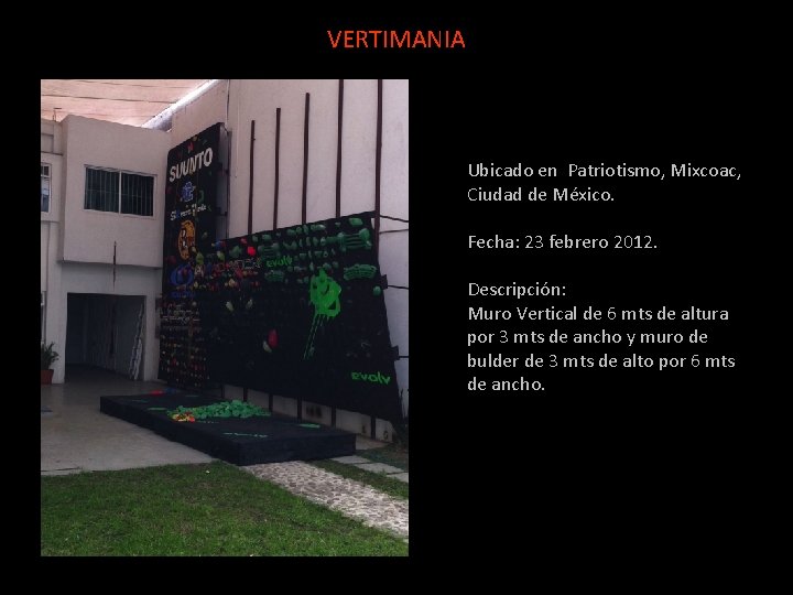 VERTIMANIA Ubicado en Patriotismo, Mixcoac, Ciudad de México. Fecha: 23 febrero 2012. Descripción: Muro