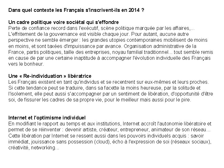 Dans quel contexte les Français s'inscrivent-ils en 2014 ? Un cadre politique voire sociétal