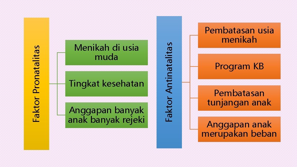 Tingkat kesehatan Anggapan banyak anak banyak rejeki Faktor Antinatalitas Faktor Pronatalitas Menikah di usia