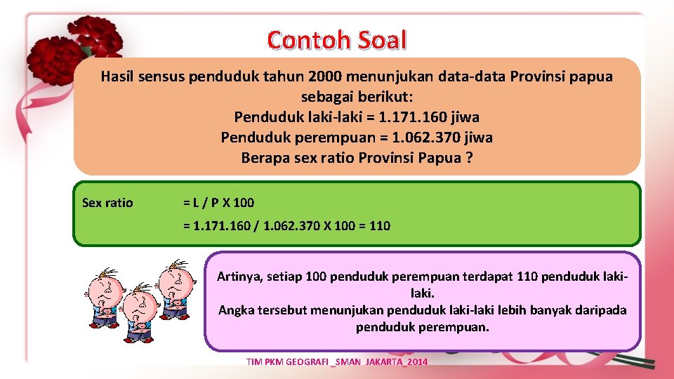 Contoh Soal Hasil sensus penduduk tahun 2000 menunjukan data-data Provinsi papua sebagai berikut: Penduduk