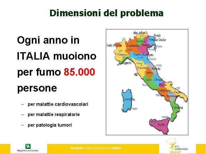Dimensioni del problema Ogni anno in ITALIA muoiono per fumo 85. 000 persone –
