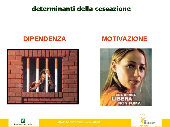 determinanti della cessazione DIPENDENZA Aziende che promuovono Salute MOTIVAZIONE 