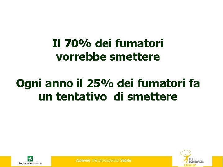 Il 70% dei fumatori vorrebbe smettere Ogni anno il 25% dei fumatori fa un