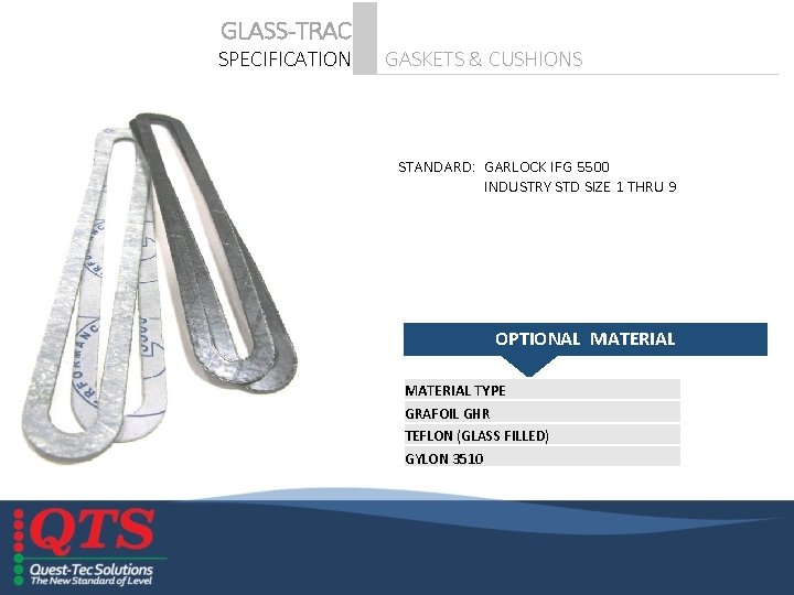 GLASS-TRAC SPECIFICATION GASKETS & CUSHIONS STANDARD: GARLOCK IFG 5500 INDUSTRY STD SIZE 1 THRU