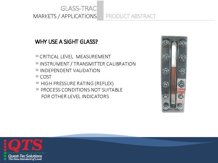 GLASS-TRAC MARKETS / APPLICATIONS PRODUCT ABSTRACT PO CO T M TIN PO G U