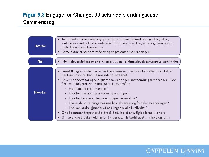 Figur 9. 3 Engage for Change: 90 sekunders endringscase. Sammendrag 