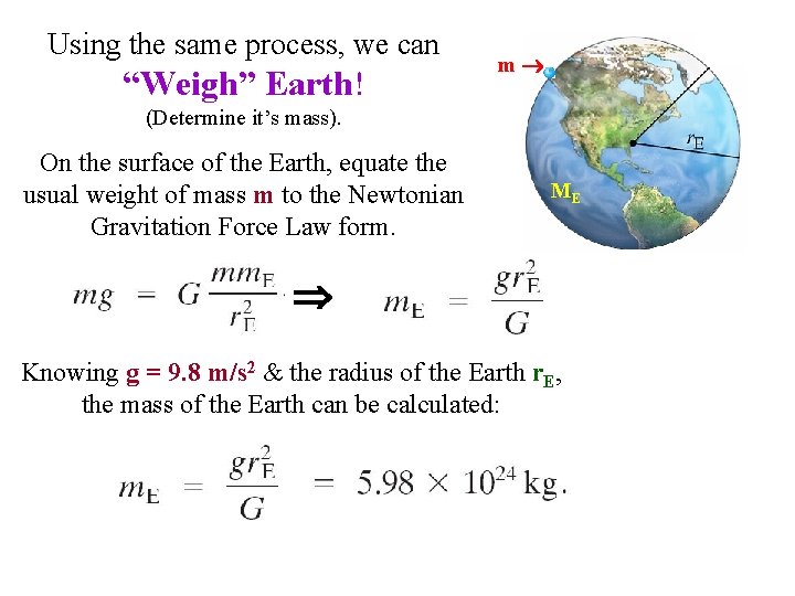 Using the same process, we can “Weigh” Earth! m (Determine it’s mass). On the Using the same process, we can “Weigh” Earth! m (Determine it’s mass). On the