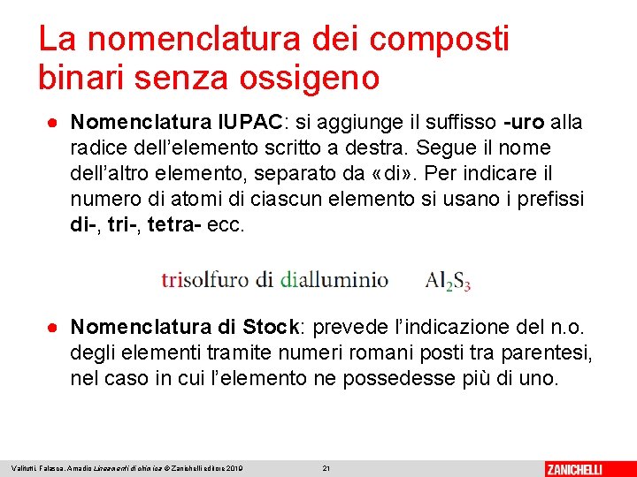 La nomenclatura dei composti binari senza ossigeno ● Nomenclatura IUPAC: si aggiunge il suffisso