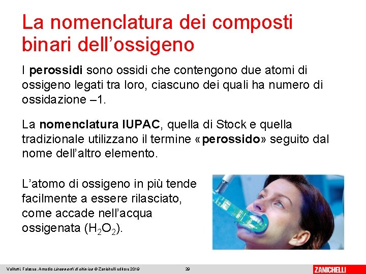 La nomenclatura dei composti binari dell’ossigeno I perossidi sono ossidi che contengono due atomi